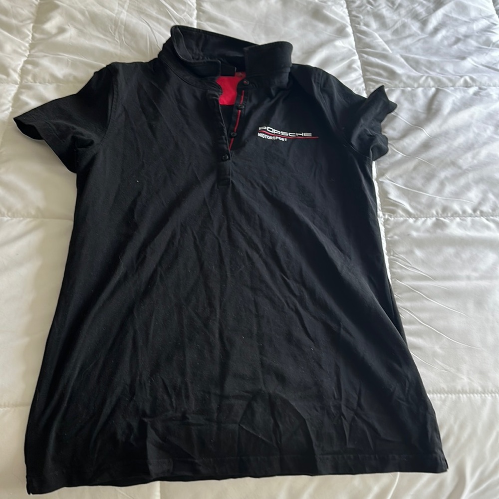 Black Porsche collar short sleeve shirt